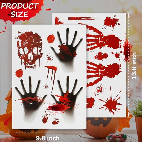 126 Pcs Halloween Decorations Stickers, 12 Sheets Halloween Window Wall Floor Clings Bloody Handprint Footprint Decals Vampire Zombie Party Stickers Decorations Supplies in Saudi Arabia