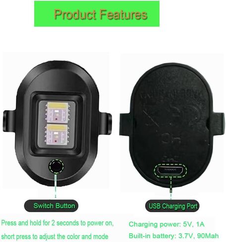 بي سي يو او ار ال اي او ار اس مصابيح ستروب للدرون مضادة للتصادم، مصابيح LED RGB بعمر بطارية طويل 0.01 باوند لطائرة دي جيه اي ميني 2/اير 2 اس/مافيك اير 2/2 برو/مافيك ميني/اف بي في/فانتوم/هولي ستون in Kuwait