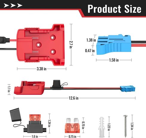 18V Power Wheels Adapter for Milwaukee M18 Battery, Power Wheels Battery Conversion Kit with Fuse Holder and Wire Harness Connector, Compatible with Peg-Perego Kids Ride-on Toy in Saudi Arabia