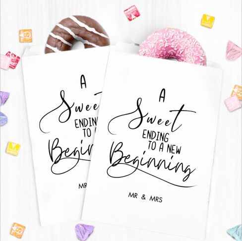 48Pcs A Sweet Ending to A New Beginning Wedding Favor Bags,Donut Cookie Dessert Sweet Favor Goody Snack Treat Grease Resistant Bags in Kuwait