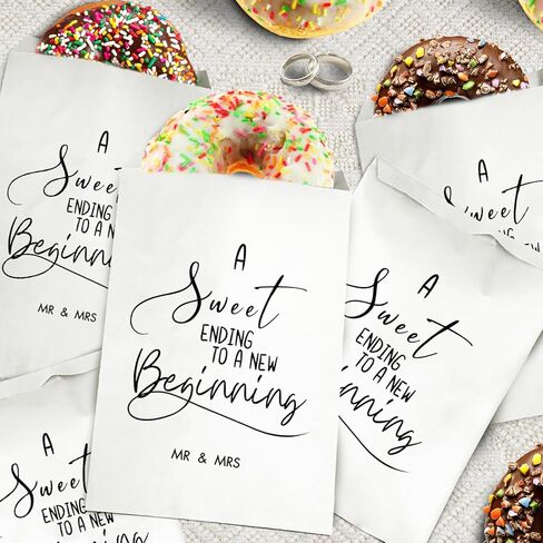 48Pcs A Sweet Ending to A New Beginning Wedding Favor Bags,Donut Cookie Dessert Sweet Favor Goody Snack Treat Grease Resistant Bags in Kuwait