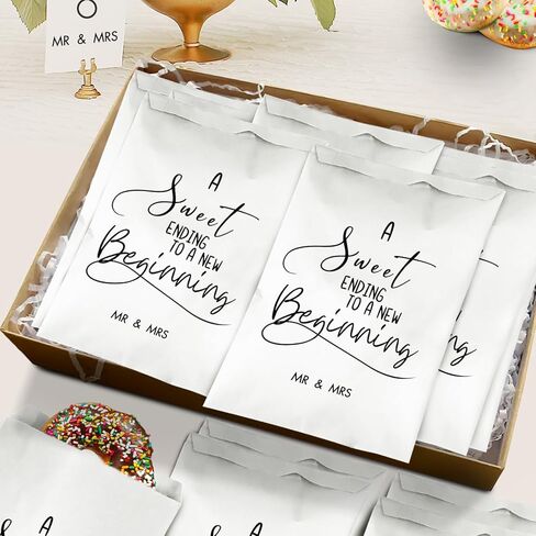 48Pcs A Sweet Ending to A New Beginning Wedding Favor Bags,Donut Cookie Dessert Sweet Favor Goody Snack Treat Grease Resistant Bags in Kuwait