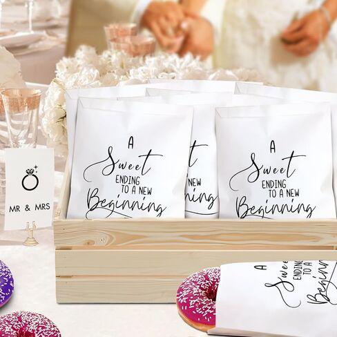 48Pcs A Sweet Ending to A New Beginning Wedding Favor Bags,Donut Cookie Dessert Sweet Favor Goody Snack Treat Grease Resistant Bags in Kuwait