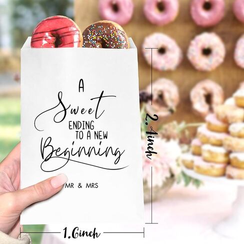 48Pcs A Sweet Ending to A New Beginning Wedding Favor Bags,Donut Cookie Dessert Sweet Favor Goody Snack Treat Grease Resistant Bags in Kuwait