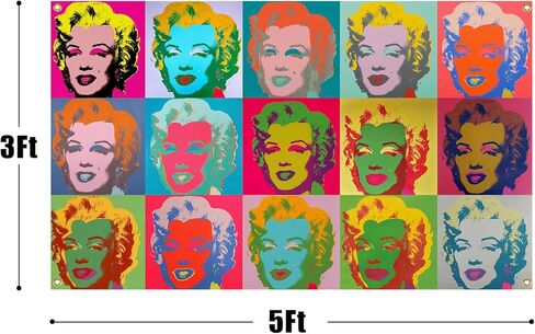 ملصق جداري فني من WEboL، لافتة مارلين نسيج مونرو مقاومة للبهتان - ألوان زاهية عصرية لديكور غرفة البنات وديكور مسكن الكلية مع 4 حلقات نحاسية 3 × 5 أقدام in Kuwait