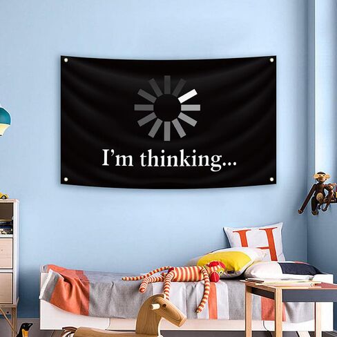 MKNAZ أنا أفكر نسيج ميمي نمط العلم 3 × 4FT الجدار معلقة غرفة النوم الجامعة متعة غرفة نوم الجدار ملصق الديكور مع 4 الحلقات النحاسية in Kuwait