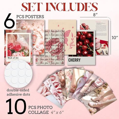 EXCOOL CLUB Coquette Room Decor - Pink Coquette Posters, Coquette Aesthetic Room Decor, Vintage Coquette Decor, Coquette Wall Decor, Coquette Photo Collage Pack Bedroom Pictures (8x10 UNFRAMED Prints) in Kuwait