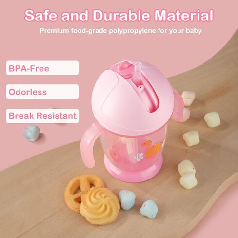 wooshwa Weighted Straw Baby Sippy Cup With Handles,Kids Water Bottle For 12+ Months Baby,10 Ounce(Pink) in Kuwait