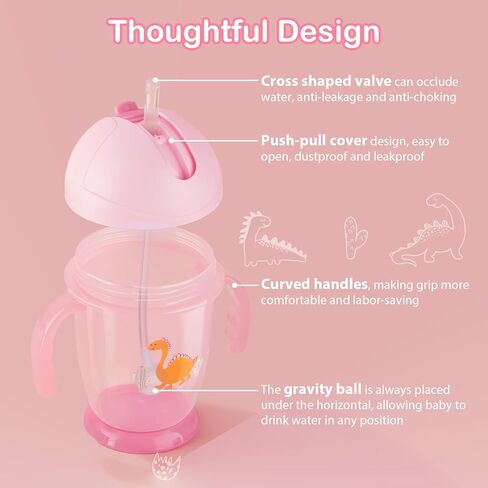 wooshwa Weighted Straw Baby Sippy Cup With Handles,Kids Water Bottle For 12+ Months Baby,10 Ounce(Pink) in Kuwait