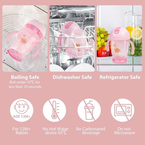 wooshwa Weighted Straw Baby Sippy Cup With Handles,Kids Water Bottle For 12+ Months Baby,10 Ounce(Pink) in Kuwait