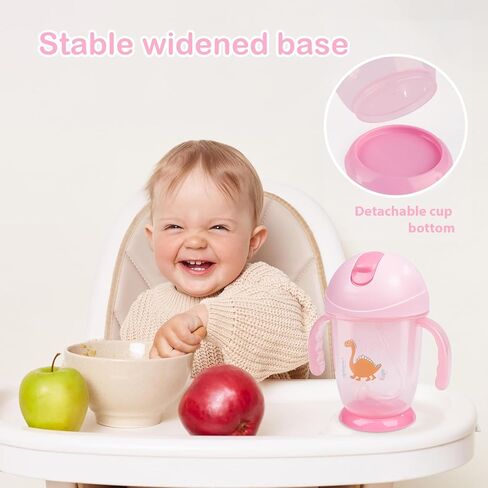 wooshwa Weighted Straw Baby Sippy Cup With Handles,Kids Water Bottle For 12+ Months Baby,10 Ounce(Pink) in Kuwait