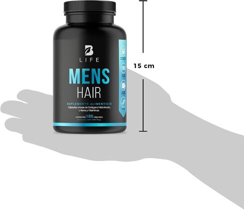 Hair and Beard Vitamins for Men 180 Capsules Hydrolyzed Collagen, L Lysina, Zinc, B5, B6, Biotin and D3. B Life Mens Hair in Kuwait