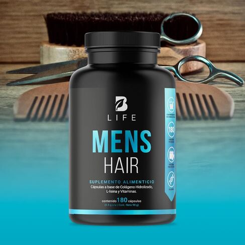 Hair and Beard Vitamins for Men 180 Capsules Hydrolyzed Collagen, L Lysina, Zinc, B5, B6, Biotin and D3. B Life Mens Hair in Kuwait