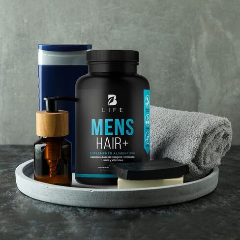 Hair and Beard Vitamins for Men 180 Capsules Hydrolyzed Collagen, L Lysina, Zinc, B5, B6, Biotin and D3. B Life Mens Hair in Kuwait