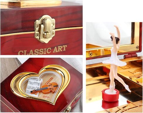 صندوق تخزين المجوهرات من Haokaini Retro Music Box، صندوق تخزين خشبي دوار لراقصة الباليه الراقصة فتاة موسيقية، صندوق تخزين حلقي مع درج مرآة لفتاة ابنة هدية عيد ميلاد in Kuwait