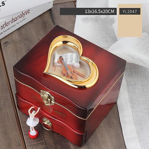 صندوق تخزين المجوهرات من Haokaini Retro Music Box، صندوق تخزين خشبي دوار لراقصة الباليه الراقصة فتاة موسيقية، صندوق تخزين حلقي مع درج مرآة لفتاة ابنة هدية عيد ميلاد in Kuwait