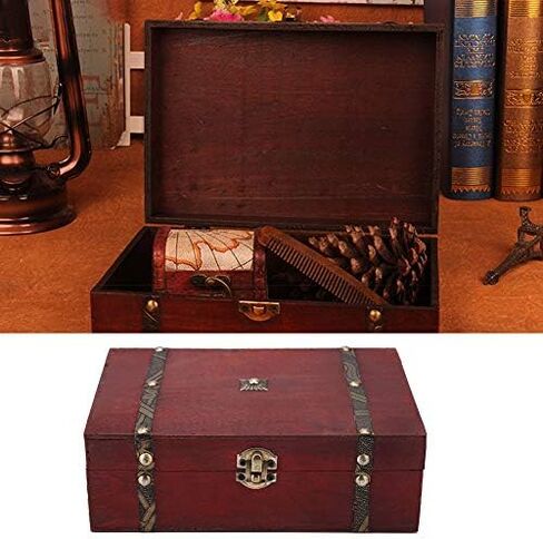 HURRISE Retro Wooden Box,Old Fashioned Antique Jewelry Suitcase Box Trunk Wooden Storage Case, Jewelry Decorative Trinket Box, Handmade Vintage Wooden Treasure Chest Organizer Vintage Box in Saudi Arabia