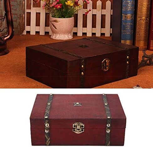 HURRISE Retro Wooden Box,Old Fashioned Antique Jewelry Suitcase Box Trunk Wooden Storage Case, Jewelry Decorative Trinket Box, Handmade Vintage Wooden Treasure Chest Organizer Vintage Box in Saudi Arabia