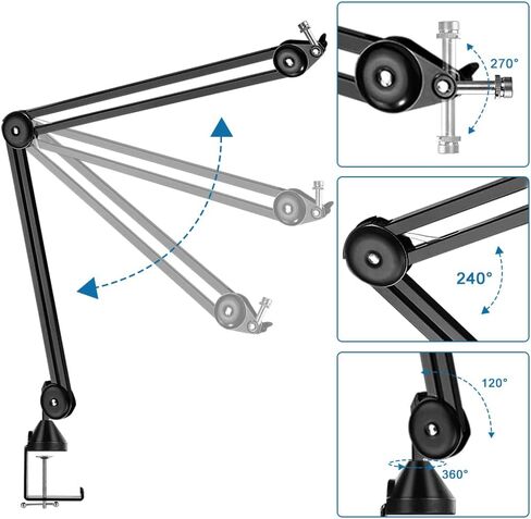 ذراع ميكروفون، حامل ذراع بوم قابل للتعديل للتعليق على شكل مقص للبودكاست والتسجيل والبث in Kuwait