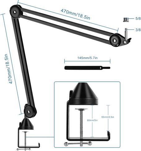 ذراع ميكروفون، حامل ذراع بوم قابل للتعديل للتعليق على شكل مقص للبودكاست والتسجيل والبث in Kuwait