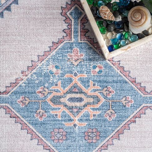 سجادة عداء NuLOOM Olga قابلة للغسل في الغسالة، مقاس 2' 6" × 8'، أزرق in Saudi Arabia