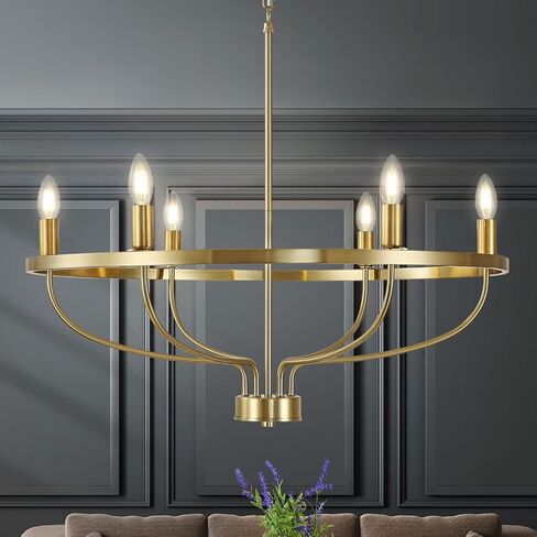 Widluth Modern 6-Lights Gold Chandelier Vintage Mid Century 28.54" Candle Style Chandelier Modern Rustic Farmhosue Golden Chandelier for Dining Room, Kitchen Island, Living Room, E12 in Saudi Arabia