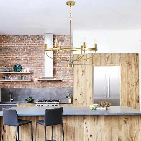 Widluth Modern 6-Lights Gold Chandelier Vintage Mid Century 28.54" Candle Style Chandelier Modern Rustic Farmhosue Golden Chandelier for Dining Room, Kitchen Island, Living Room, E12 in Saudi Arabia