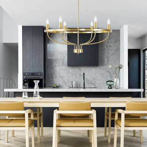 Widluth Modern 6-Lights Gold Chandelier Vintage Mid Century 28.54" Candle Style Chandelier Modern Rustic Farmhosue Golden Chandelier for Dining Room, Kitchen Island, Living Room, E12 in Saudi Arabia
