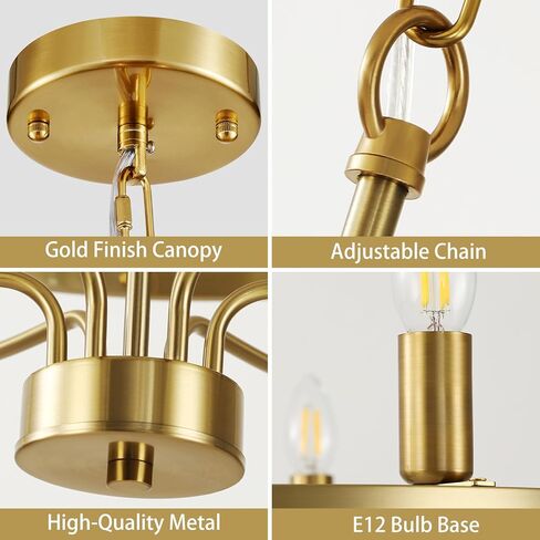 Widluth Modern 6-Lights Gold Chandelier Vintage Mid Century 28.54" Candle Style Chandelier Modern Rustic Farmhosue Golden Chandelier for Dining Room, Kitchen Island, Living Room, E12 in Saudi Arabia