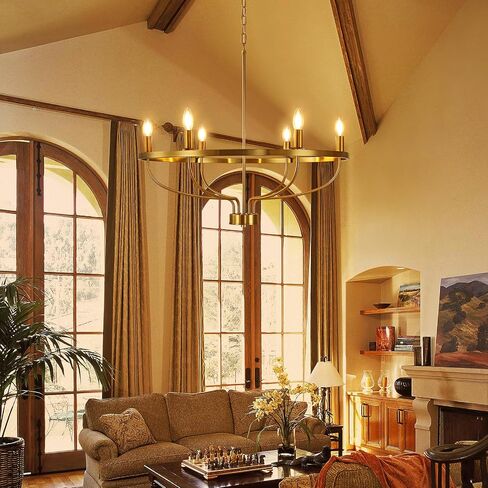 Widluth Modern 6-Lights Gold Chandelier Vintage Mid Century 28.54" Candle Style Chandelier Modern Rustic Farmhosue Golden Chandelier for Dining Room, Kitchen Island, Living Room, E12 in Saudi Arabia