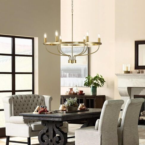 Widluth Modern 6-Lights Gold Chandelier Vintage Mid Century 28.54" Candle Style Chandelier Modern Rustic Farmhosue Golden Chandelier for Dining Room, Kitchen Island, Living Room, E12 in Saudi Arabia