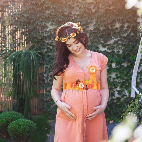 5 قطع مجموعة وشاح الأمومة على شكل اليقطين، تصميم Happy Fall Mommy to Be & Daddy to Be Acacage Pins، تاج الزهور ووشاح الحمل التذكارية للخريف اليقطين جنس يكشف عن طفل دش حفلة صورة هدية in Kuwait