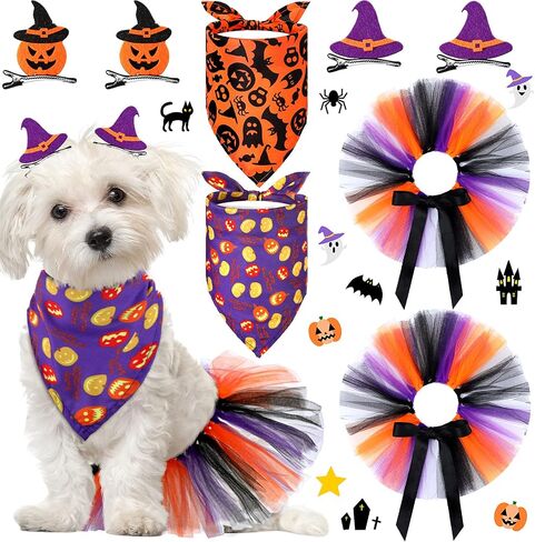 8 Pieces 4th of July Dog Tulle Tutu Skirt with Dog Independence Day Bandana Cartoon Hairpins Dog Costumes Pet Accessories Supplies for Small Dogs Cats Birthday (,) in Saudi Arabia
