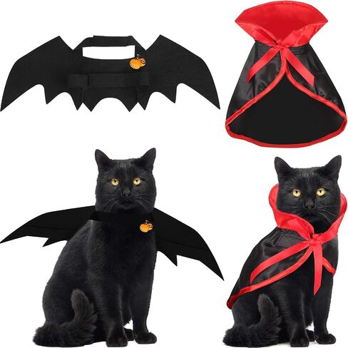 4 Pieces Halloween Cat Costume Cat Cape Bat Costume Wings with Pumpkin Bells for Halloween Pet Costume in Saudi Arabia