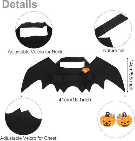 4 Pieces Halloween Cat Costume Cat Cape Bat Costume Wings with Pumpkin Bells for Halloween Pet Costume in Saudi Arabia