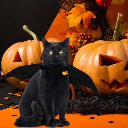 4 Pieces Halloween Cat Costume Cat Cape Bat Costume Wings with Pumpkin Bells for Halloween Pet Costume in Saudi Arabia