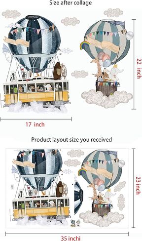 ملصقات حائط لبالونات الهواء الساخن بتصميم حيوانات لطيفة، ملصقات حائط من بلاستيك PVC قابلة للازالة لغرفة نوم الاطفال وغرفة اللعب وديكور الحائط in Kuwait