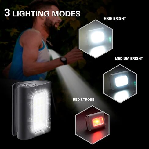 Running Light, 2 Pack USB Rechargeable jogging Light 3 Lighting Modes Strong Magnetic Lights Portable Clip On Running Lights with Runners and Joggers for Running, Camping , Hiking, Outdoor Adventure in Saudi Arabia