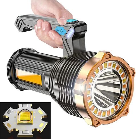 Wrrozz LED Flashlight USB Rechargeable, Super Brightest Flashlight with Sidelight and Hooks, 8 Modes Lighting, 19X LED, High Powered, Waterproof Tactical Torch Camping Portable Handheld in Saudi Arabia