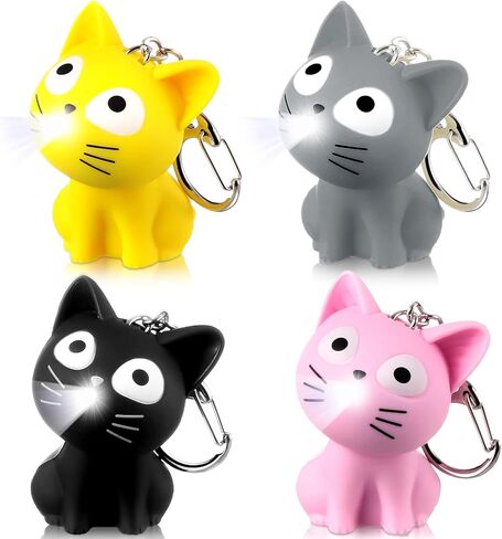 4 Pieces Nurse Animal Flashlight Keychain Cat Flashlight Keychain Pediatric Nurse LED Cute Kitty Plastic Gray Black Yellow Pink Cat Flashlight Keychain for Nurses Badge Reel in Saudi Arabia