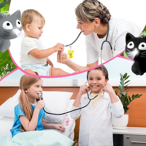 4 Pieces Nurse Animal Flashlight Keychain Cat Flashlight Keychain Pediatric Nurse LED Cute Kitty Plastic Gray Black Yellow Pink Cat Flashlight Keychain for Nurses Badge Reel in Saudi Arabia