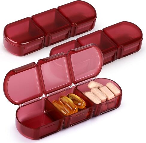 3 عبوات من علب حبوب الدواء الصغيرة والثابتة، علبة حبوب صغيرة للجيب 3 مرات في اليوم، صندوق حبوب صغير للسفر، موزع حبوب الدواء (كستنائي) in Kuwait