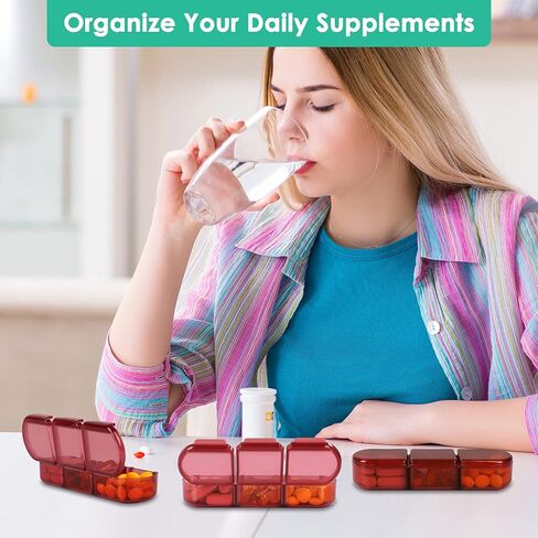 3 عبوات من علب حبوب الدواء الصغيرة والثابتة، علبة حبوب صغيرة للجيب 3 مرات في اليوم، صندوق حبوب صغير للسفر، موزع حبوب الدواء (كستنائي) in Kuwait