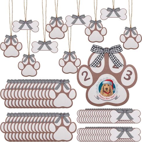 60 Pcs Christmas Wood Dog Bone Cutouts Wooden Dog Paw Cutouts Dog Paw Print Wooden Ornaments for Crafts Dog Bone Ornaments with Buffalo Plaid Bow for Arts DIY Projects Gift Tags Home Festival Holiday in Saudi Arabia