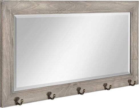 DesignOvation Kate and Laurel Pub Mirrors with 5 Metal Hooks, Black in Kuwait