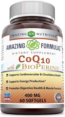 Amazing Formulas CoQ10 with Bioperine Supplement | 60 Softgels | 100 Mg Per Serving | Non-GMO| Gluten Free | Made in USA in Saudi Arabia
