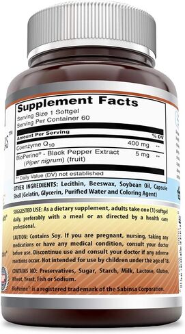 Amazing Formulas CoQ10 with Bioperine Supplement | 60 Softgels | 100 Mg Per Serving | Non-GMO| Gluten Free | Made in USA in Saudi Arabia