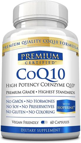 CoQ10 المعتمد المتميز - الإنزيم المساعد Q10 300 ملغ مع زيت MCT والبيبيرين - امتصاص سريع - تعزيز مستويات مضادات الأكسدة، وتحسين الطاقة، ودعم القلب والخصوبة - 60 كبسولة - صديقة للنباتيين in Kuwait
