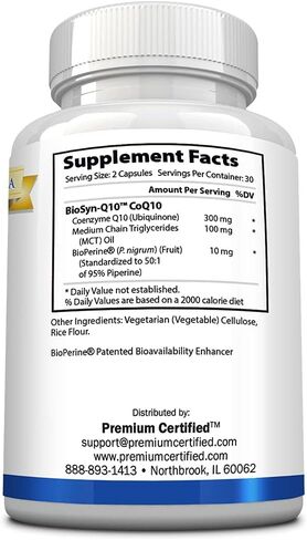 CoQ10 المعتمد المتميز - الإنزيم المساعد Q10 300 ملغ مع زيت MCT والبيبيرين - امتصاص سريع - تعزيز مستويات مضادات الأكسدة، وتحسين الطاقة، ودعم القلب والخصوبة - 60 كبسولة - صديقة للنباتيين in Kuwait
