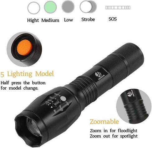 yIFeNG Tactical Flashlights 2 Pack, High Lumens T6 LED, Zoomable 5 Modes in Saudi Arabia